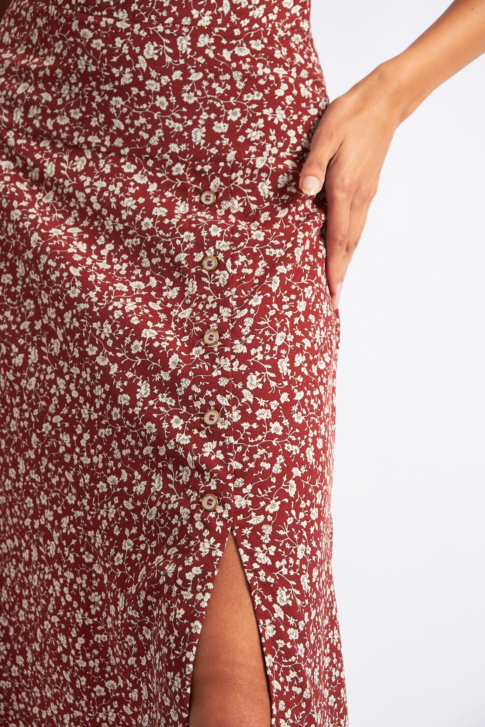Barney Floral Print Midi Skirt Rust - Detail 2