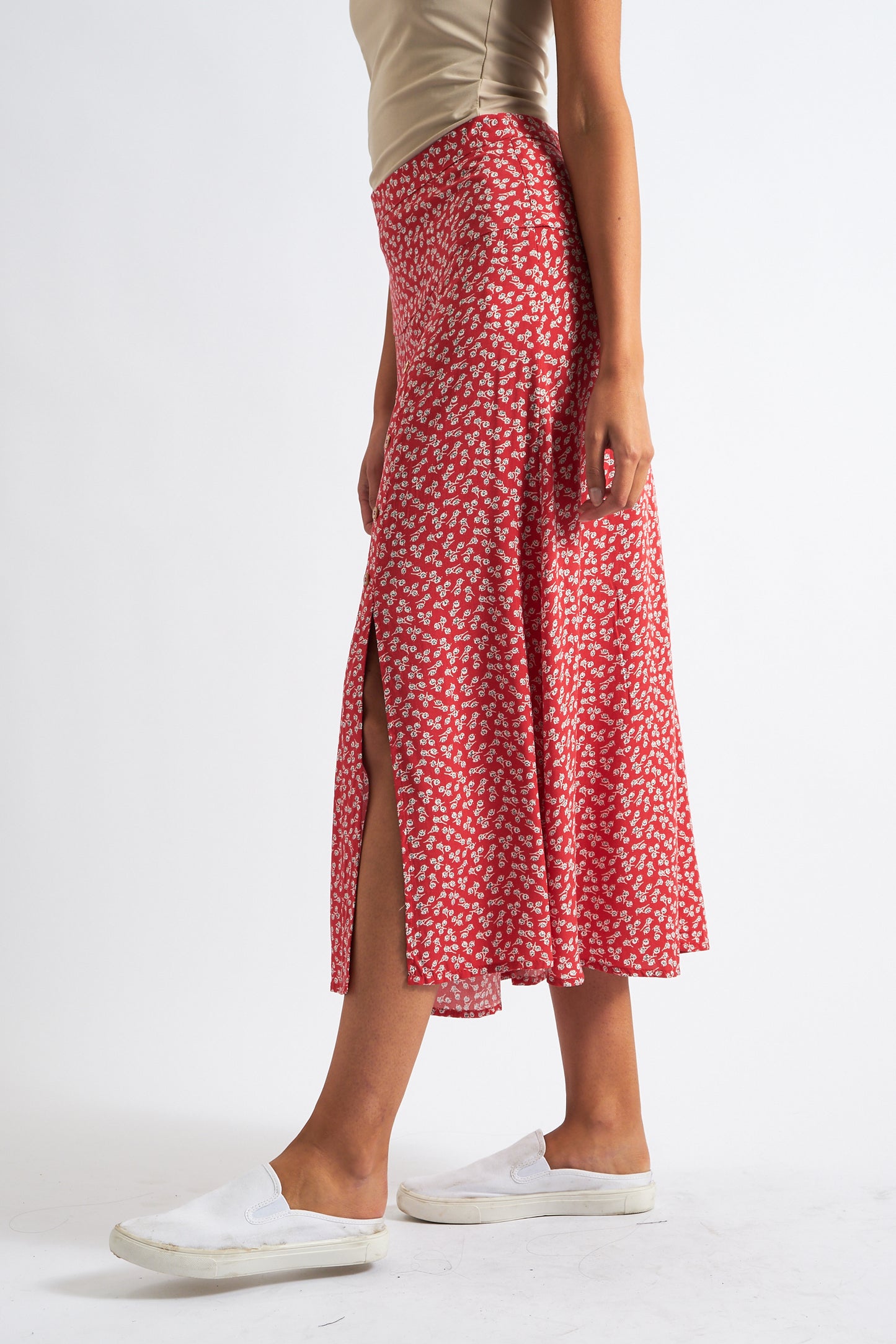 Barney Petale Print Midi Skirt Red