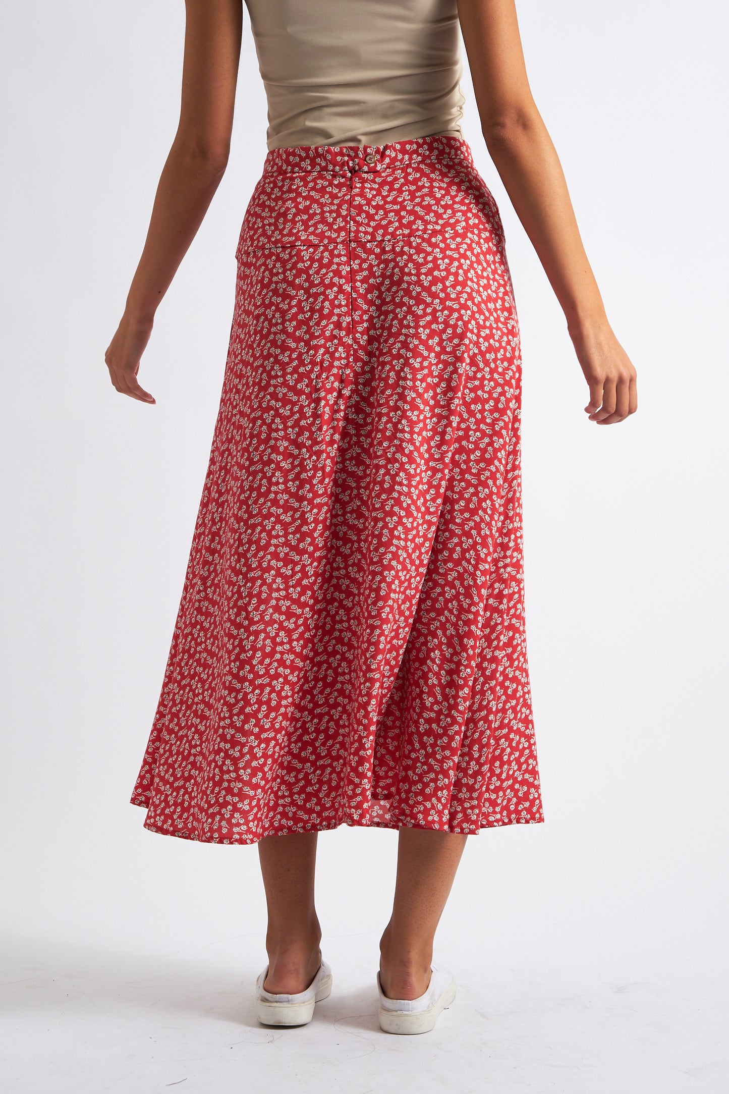 Barney Petale Print Midi Skirt Red