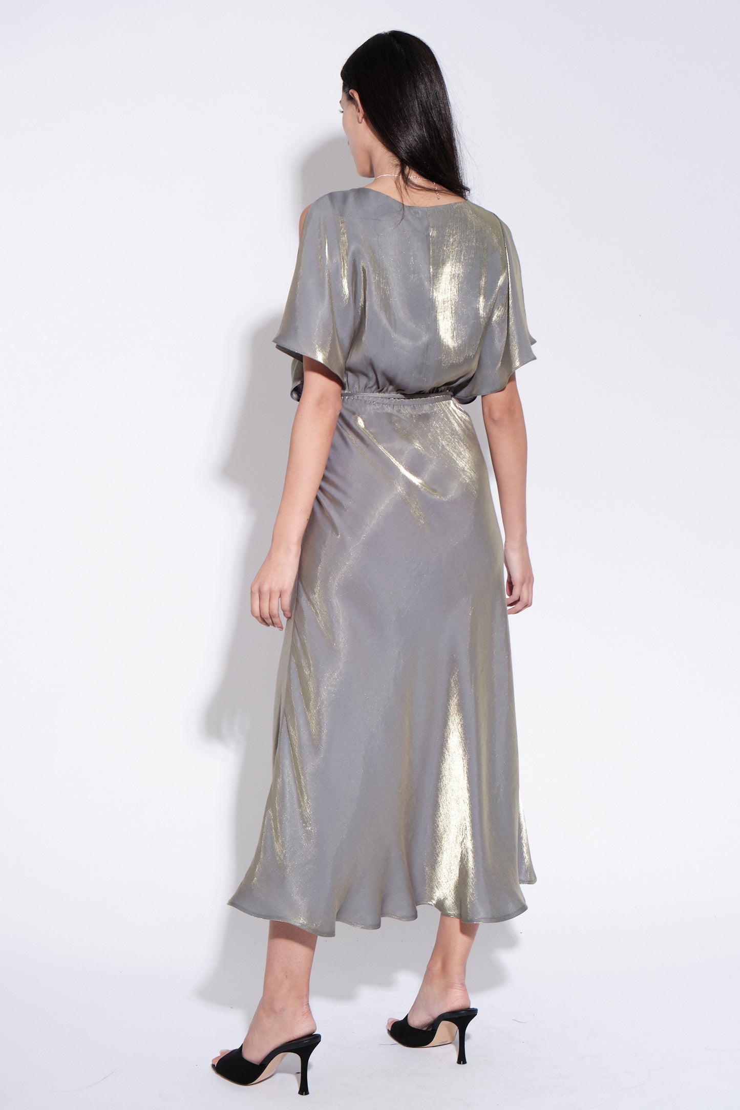 Basford Iridescent Cape Sleeve Midi Dress