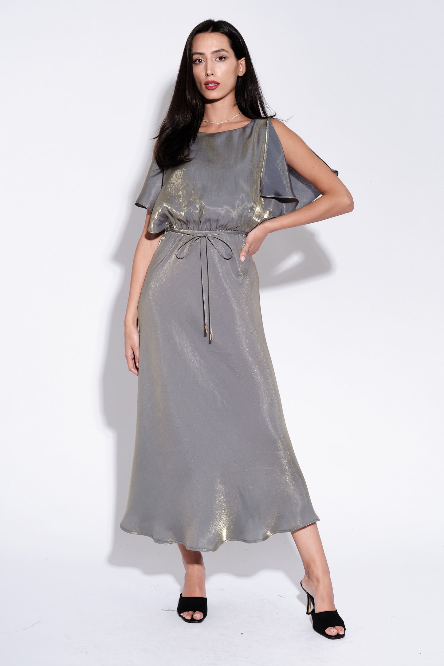 Basford Iridescent Cape Sleeve Midi Dress