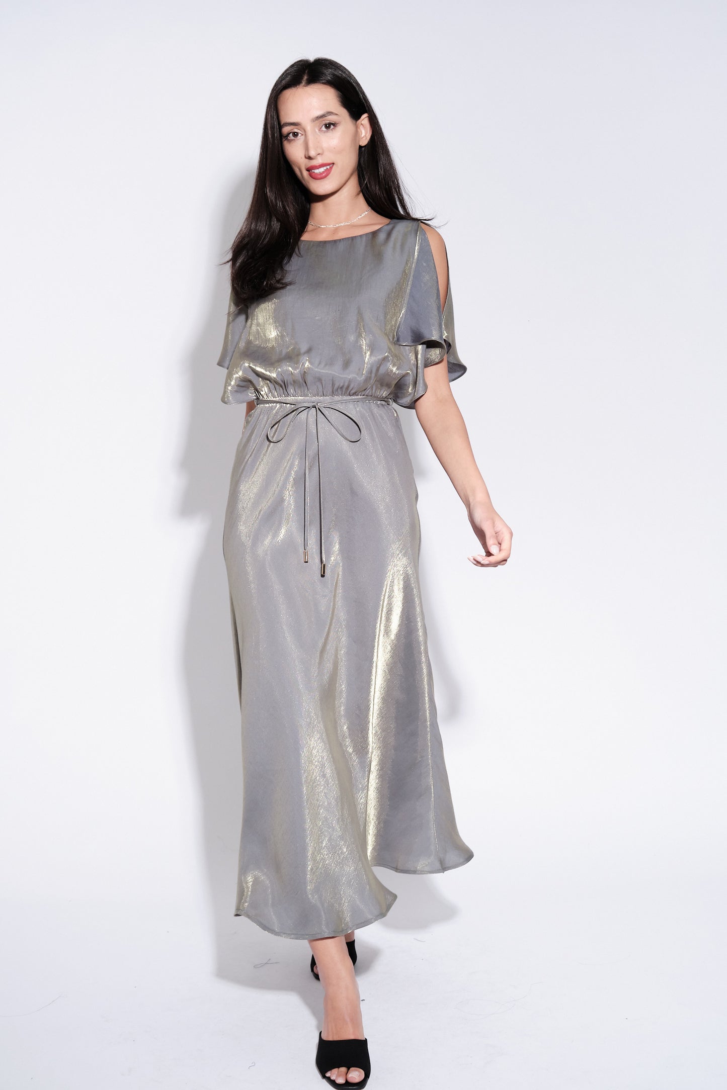 Basford Iridescent Cape Sleeve Midi Dress