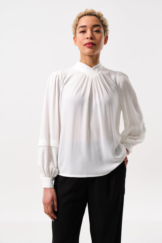 Kieran Moss Crepe Pleat Neck Blouse