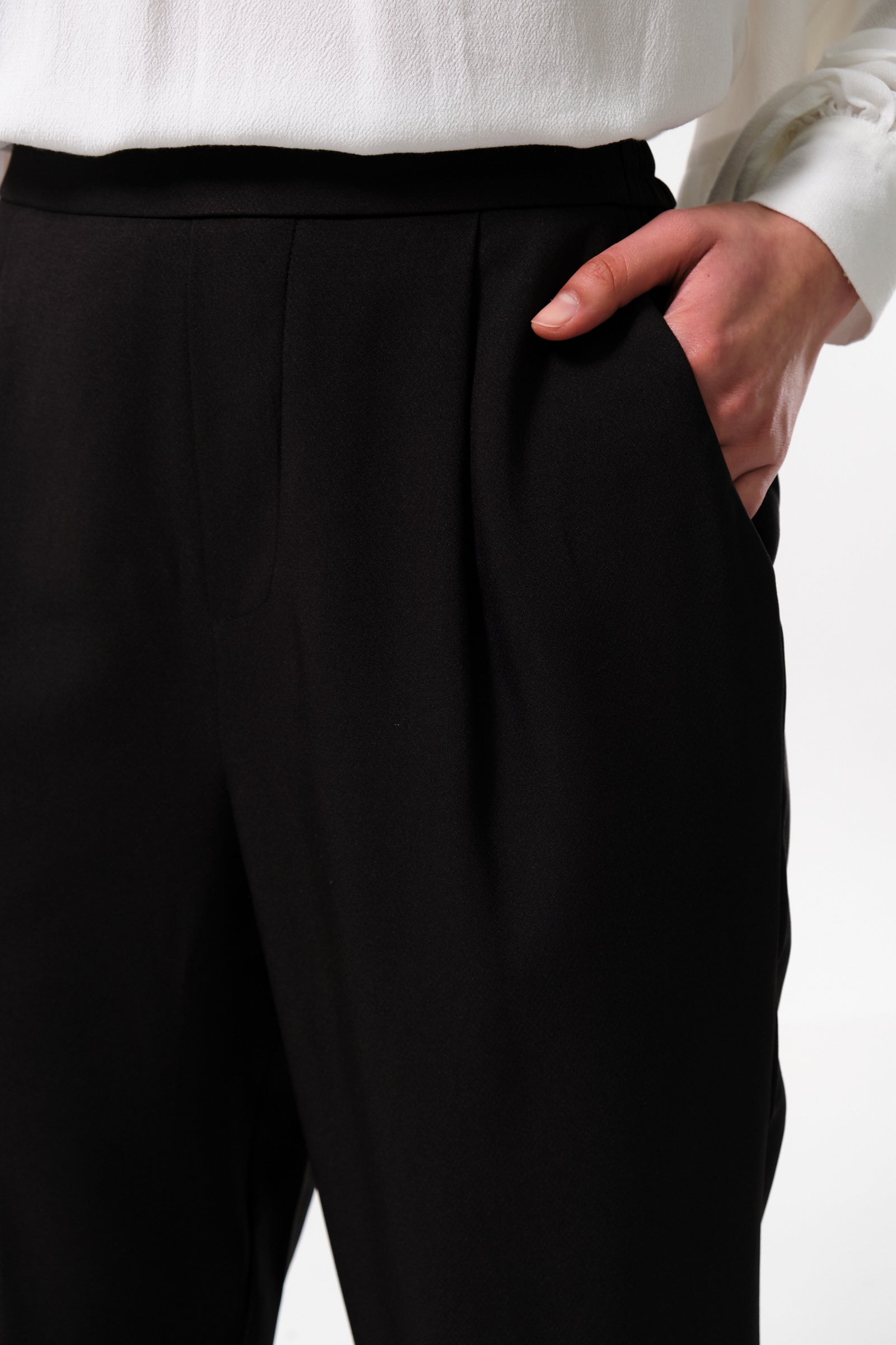 Bayeux Sustainable Satin Back Crepe Trouser - Black - Detail 1