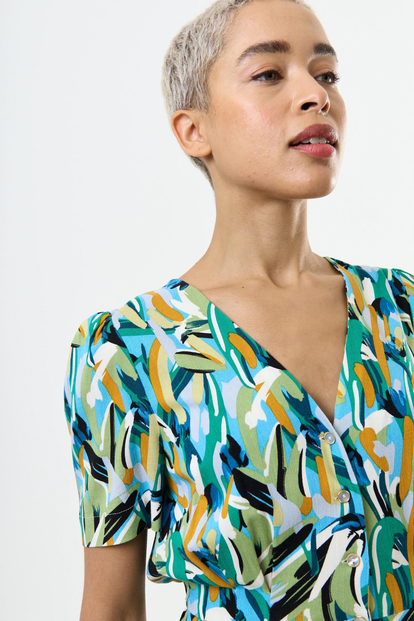 Belen Brushstroke Print V-neck Jumpsuit