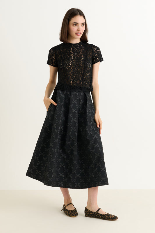 Belita Bow Jacquard Black Midi Skirt