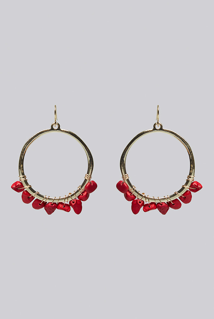 Bernie Hoop With Natural Red Stones - Gold