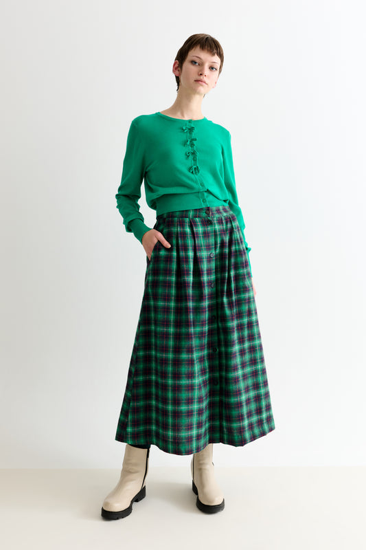 Bia Winter Check Button Through Midaxi Skirt – Green