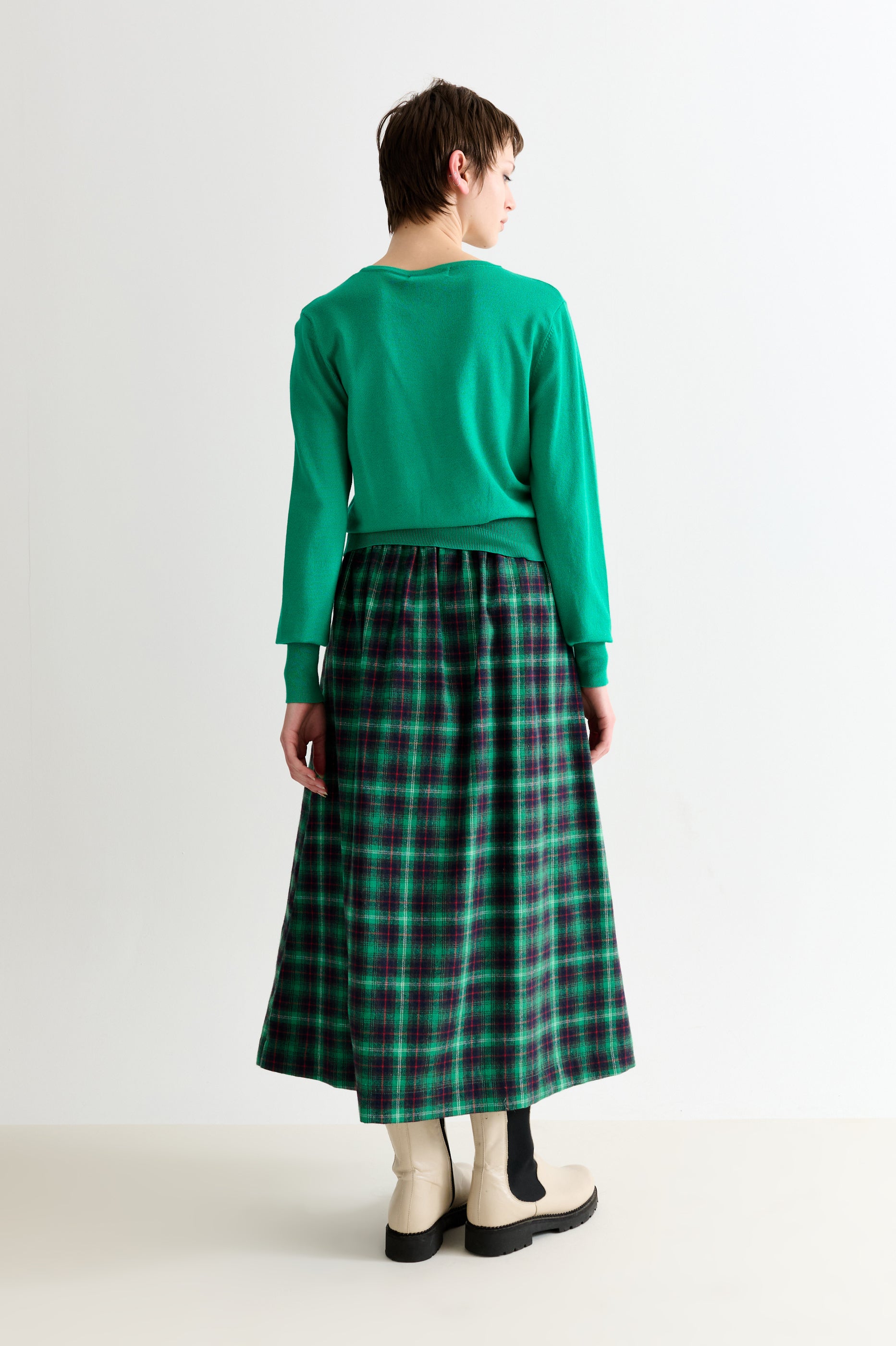 Bia Winter Check Button Through Midaxi Skirt – Green