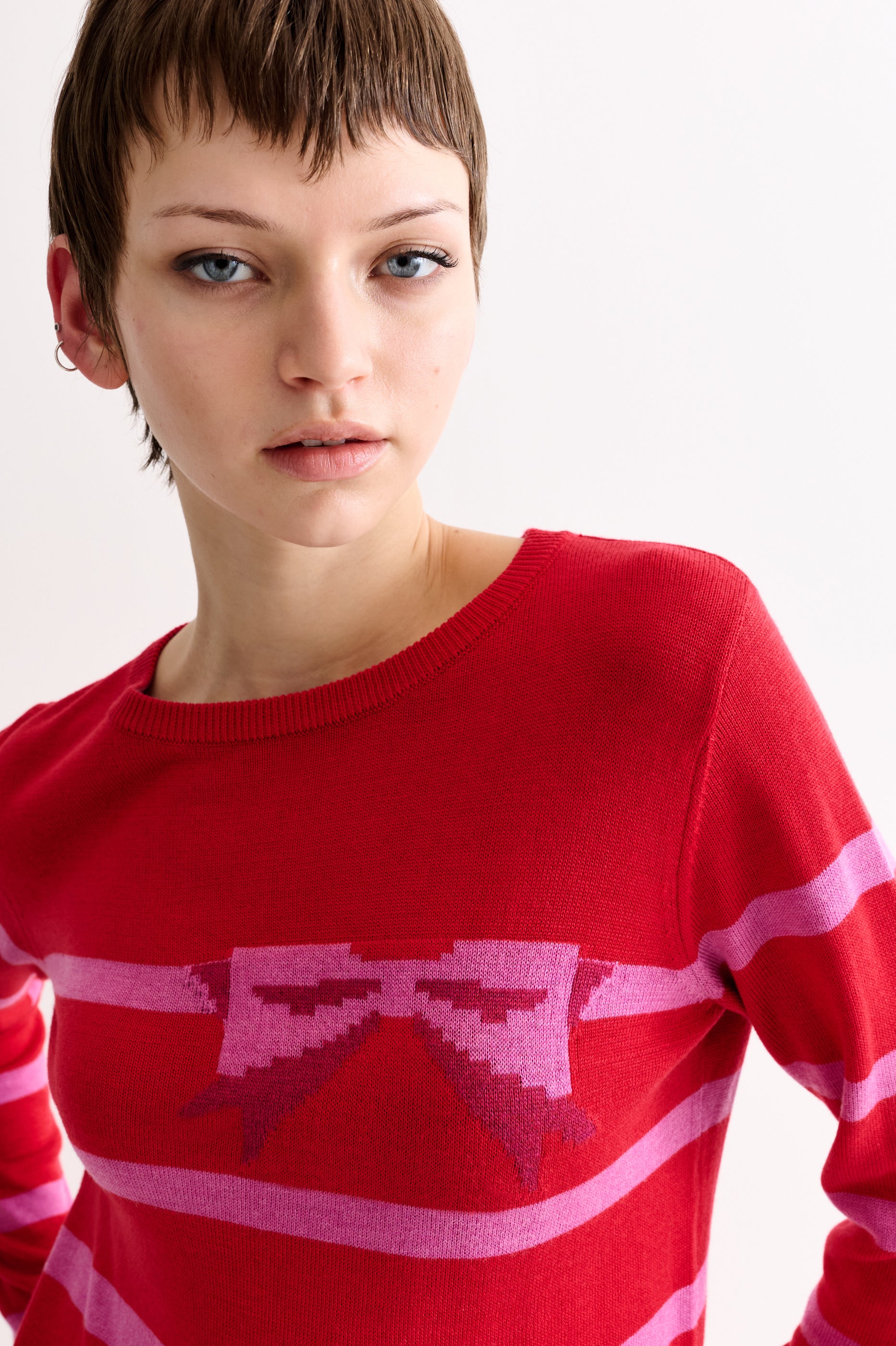 Bly Bow Intarsia Striped Jumper – Red