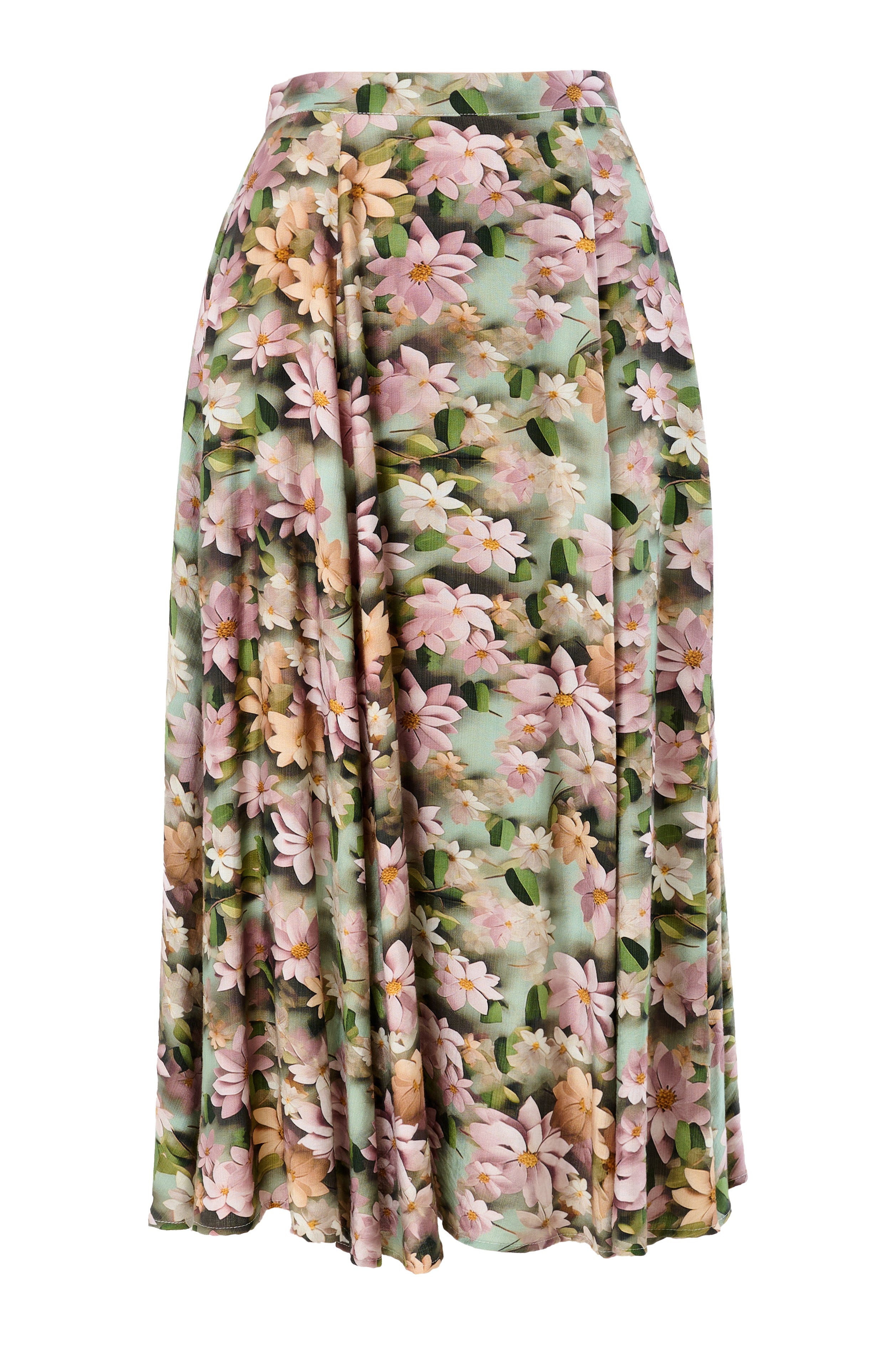 Brisa 3D Daisy Print Midi Skirt - Green