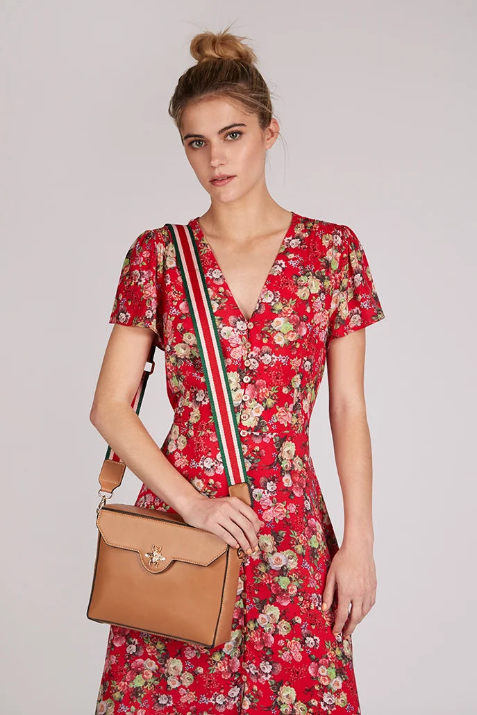 Bella Stripe Strap Crossbody Bag in Tan