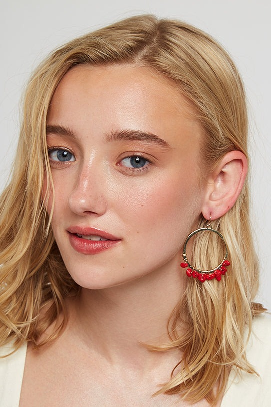 Bernie Hoop With Natural Red Stones - Gold