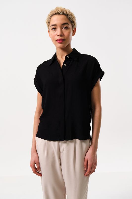 Black Short Sleeved Shirt with Collar