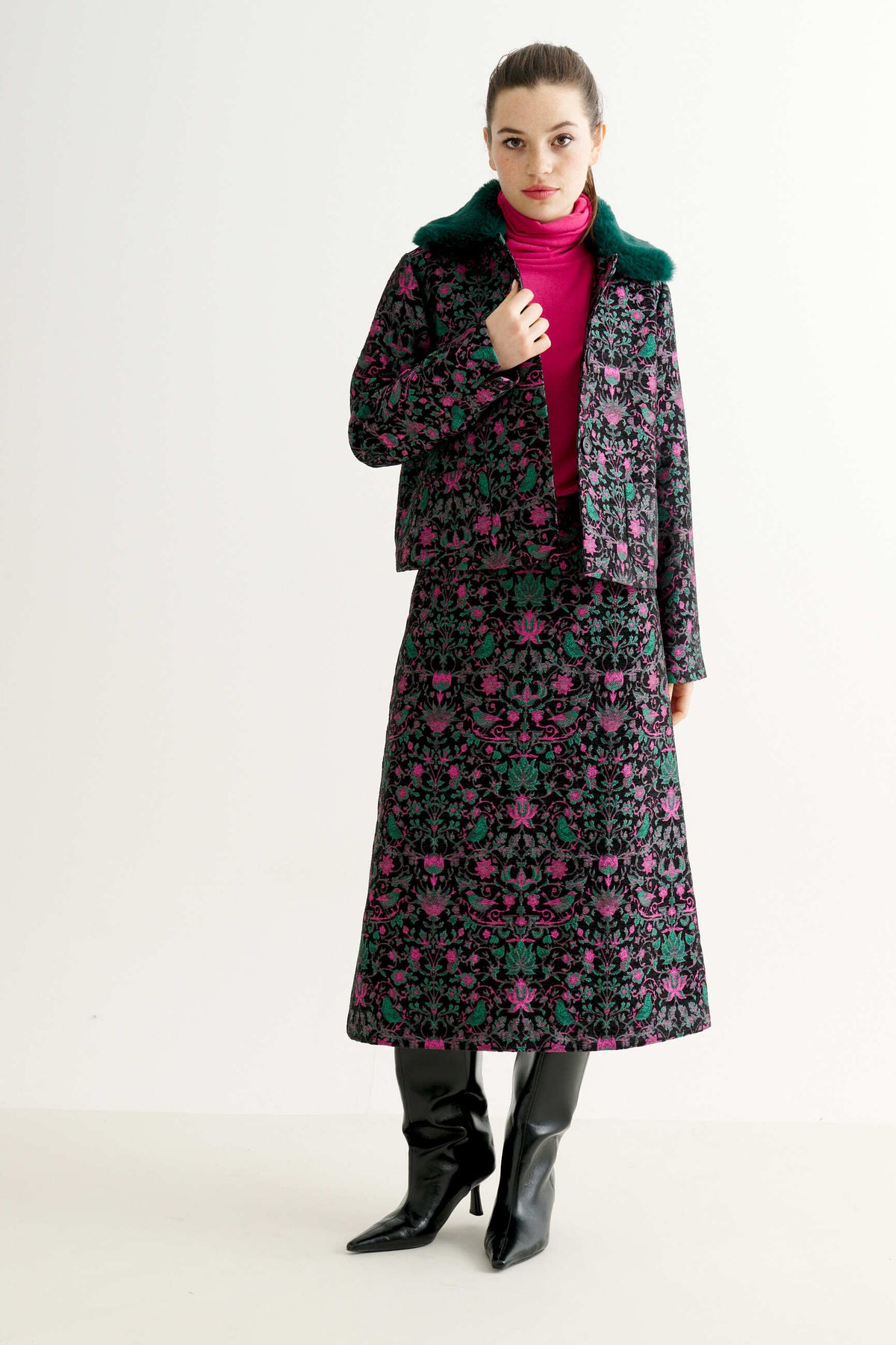 Buffy Belle Plume Jacquard Midi Skirt