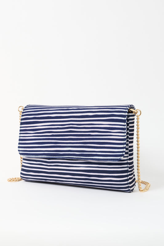 Carmela Navy and White Striped Cross Body Bag