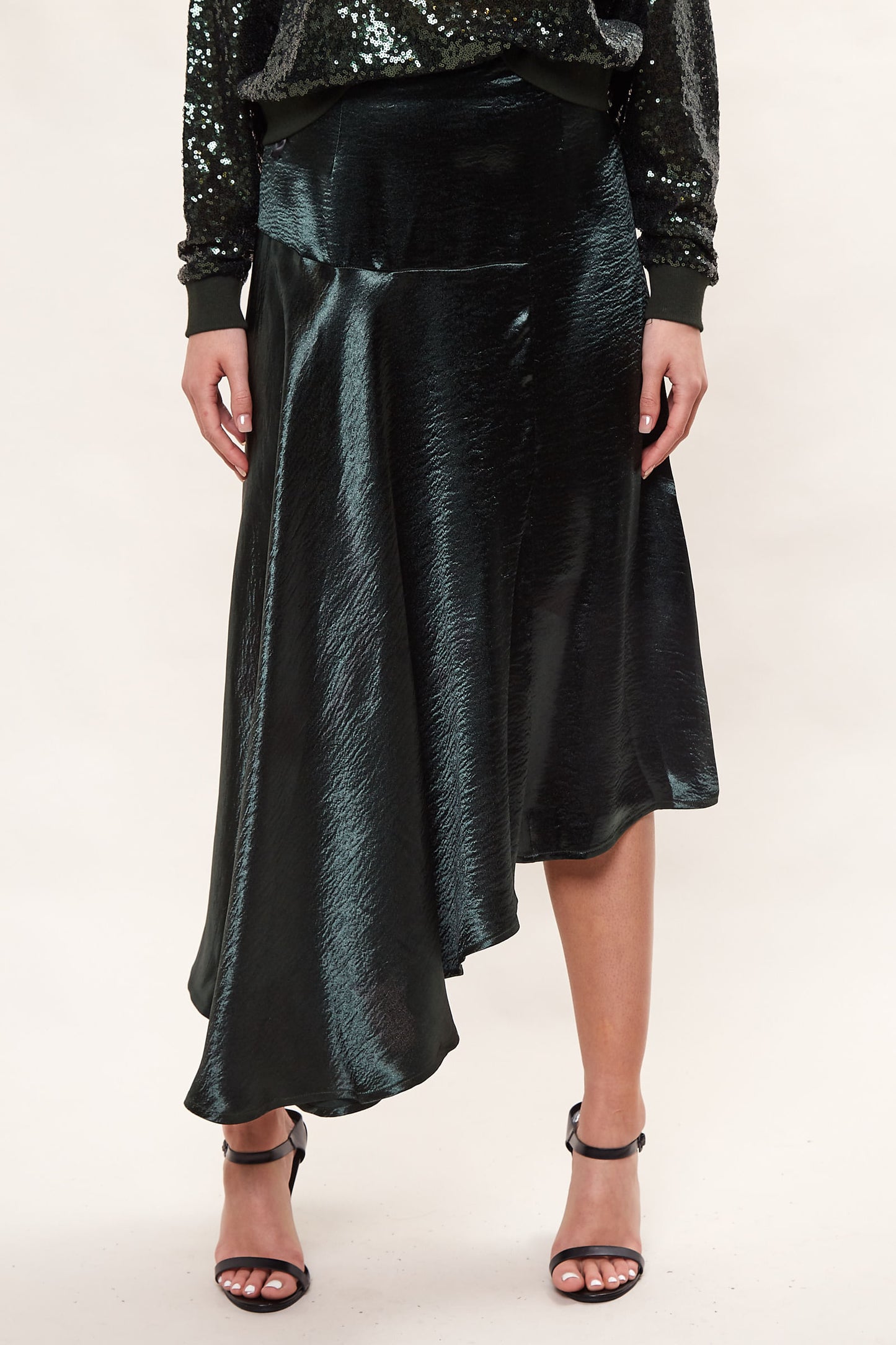 Louche Carole Satin Asymmetric Midi Skirt