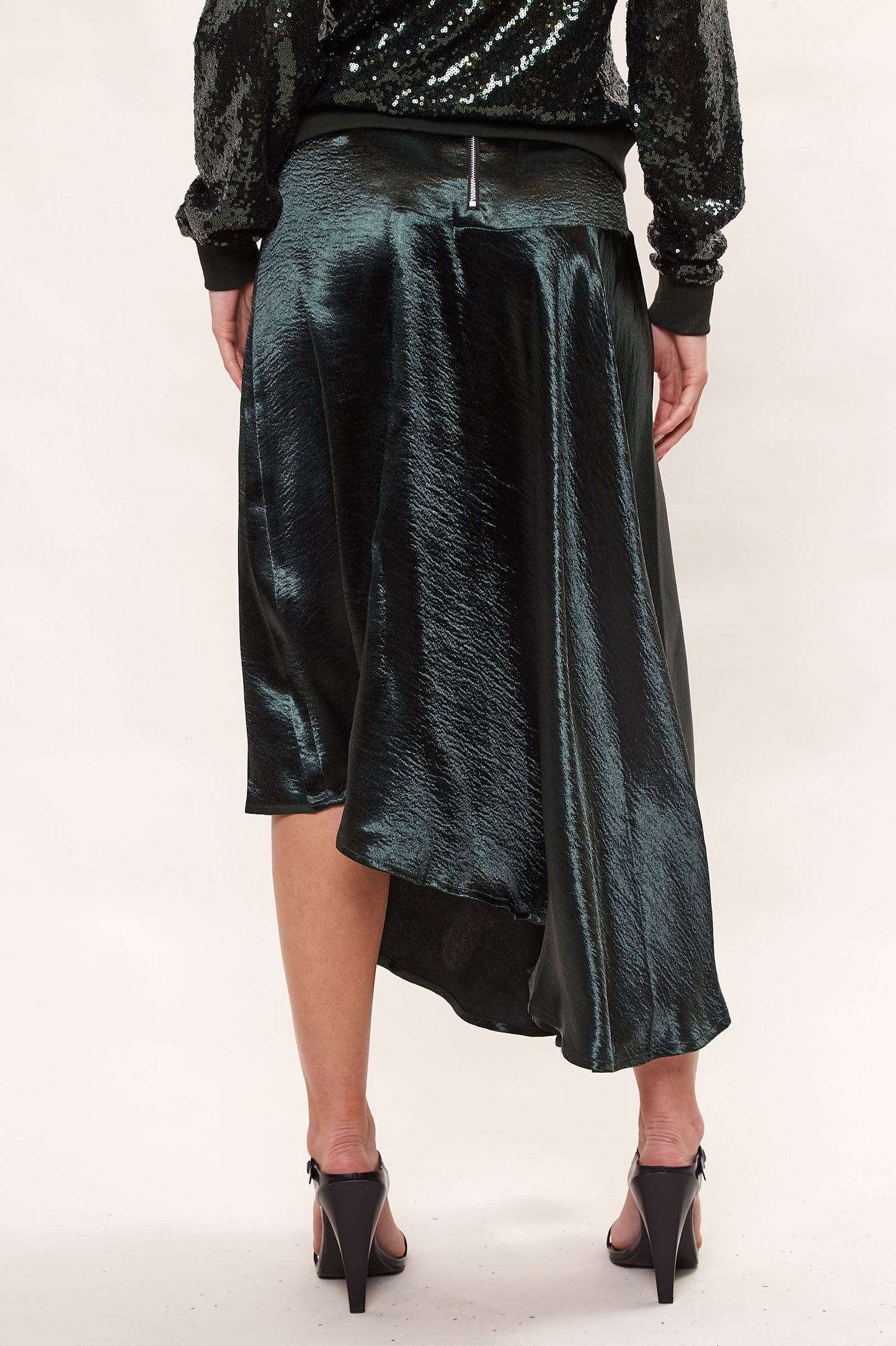 Louche Carole Satin Asymmetric Midi Skirt