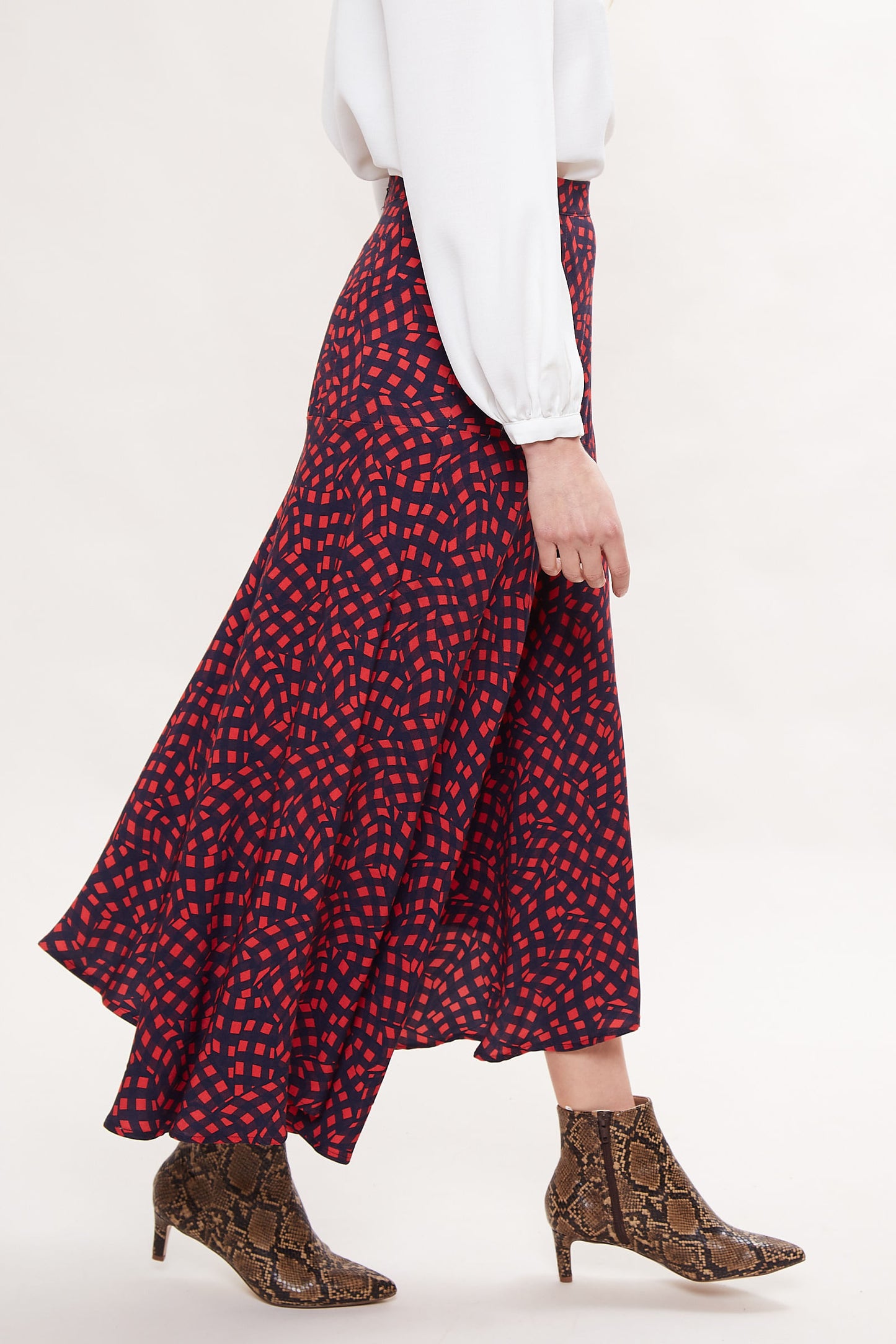 Louche Carolina Gingham Twist Print Asymmetric Midi Skirt