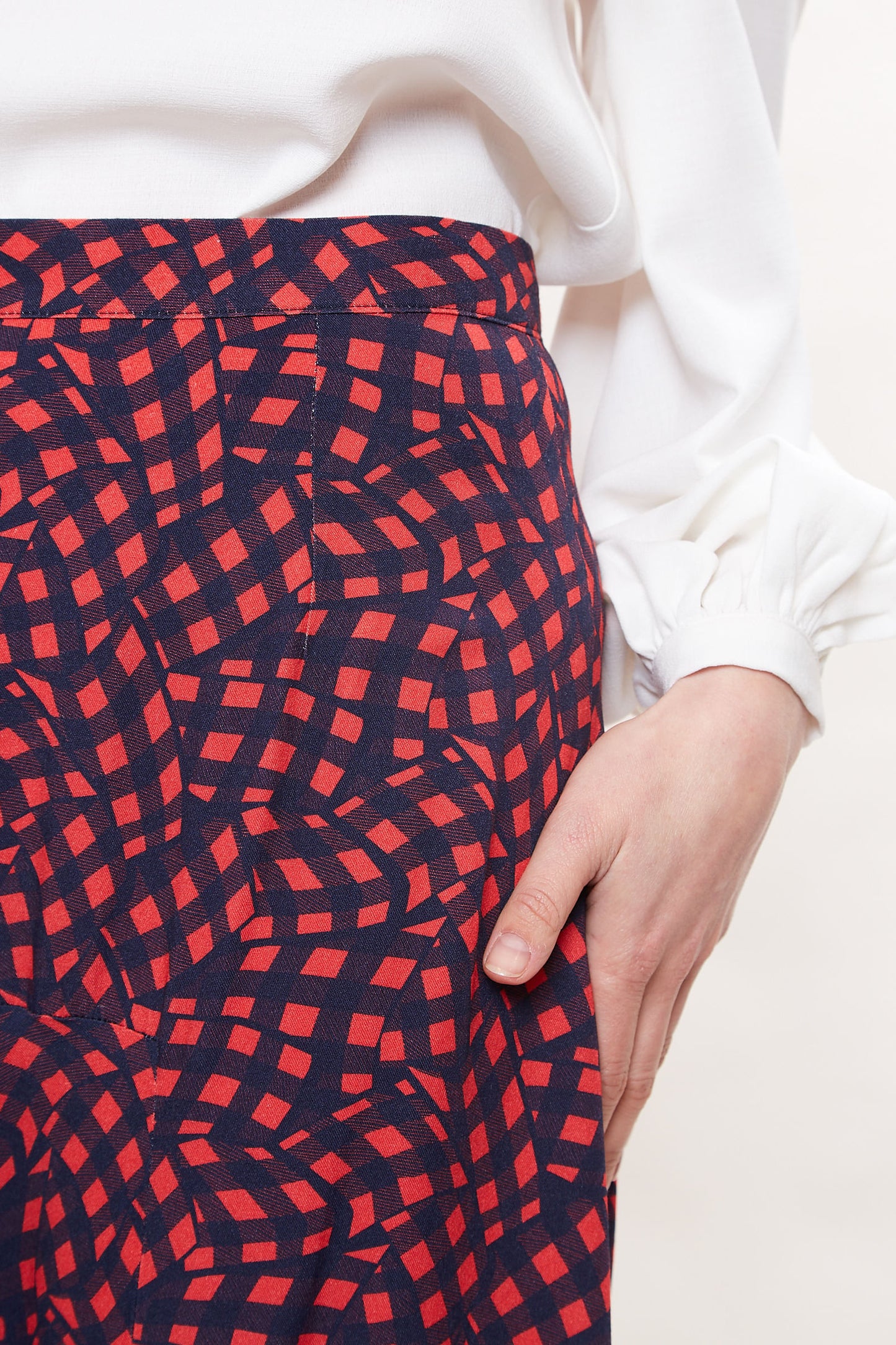 Louche Carolina Gingham Twist Print Asymmetric Midi Skirt