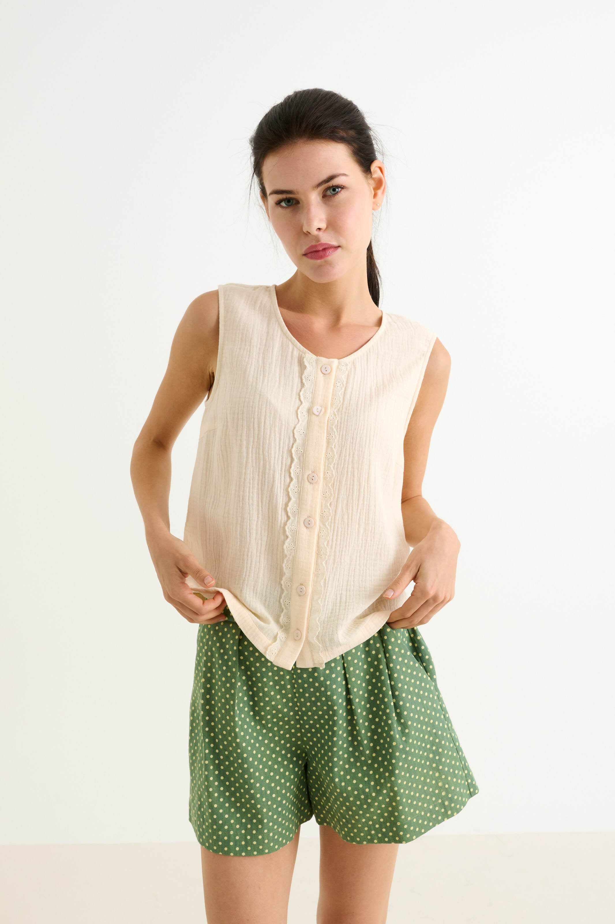 Caro Double Gauze Top - Cream