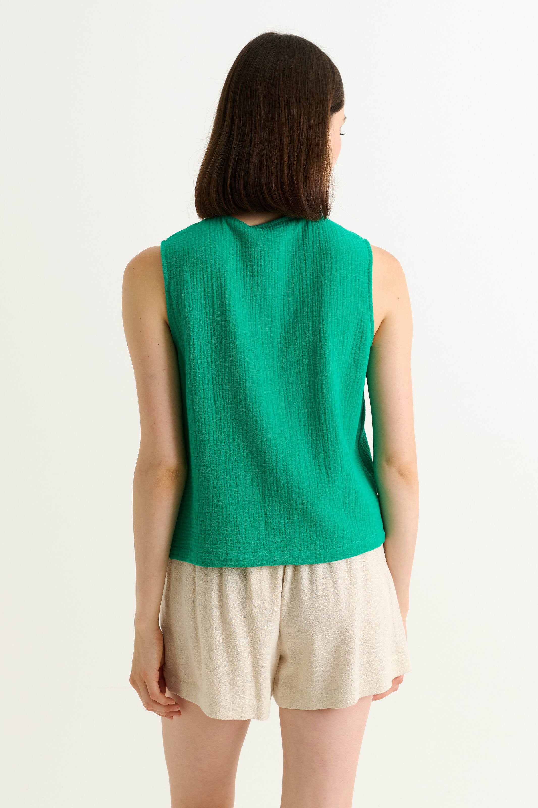 Caro Double Gauze Lace Trim Top - Green