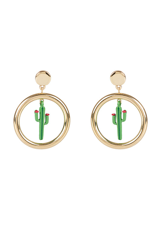 Casey Cactus Hoop Gold Earrings