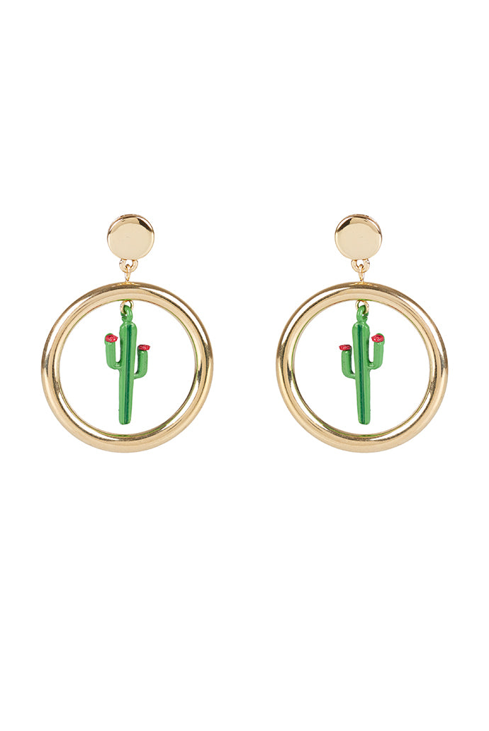 Casey Cactus Hoop Gold Earrings