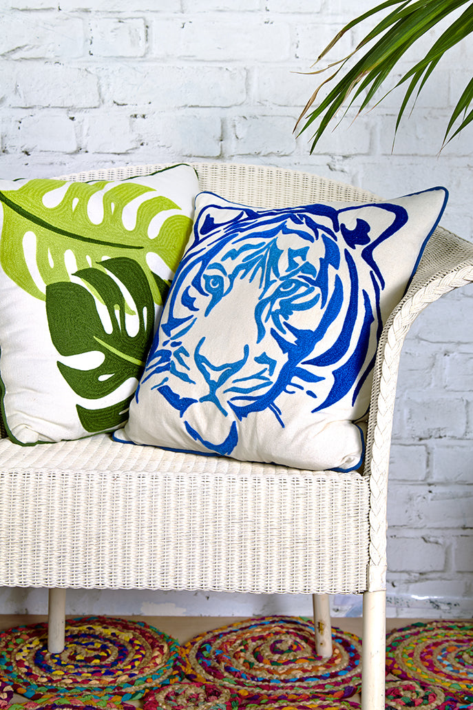 Monstera Embroidered Leaf Cushion - Styled