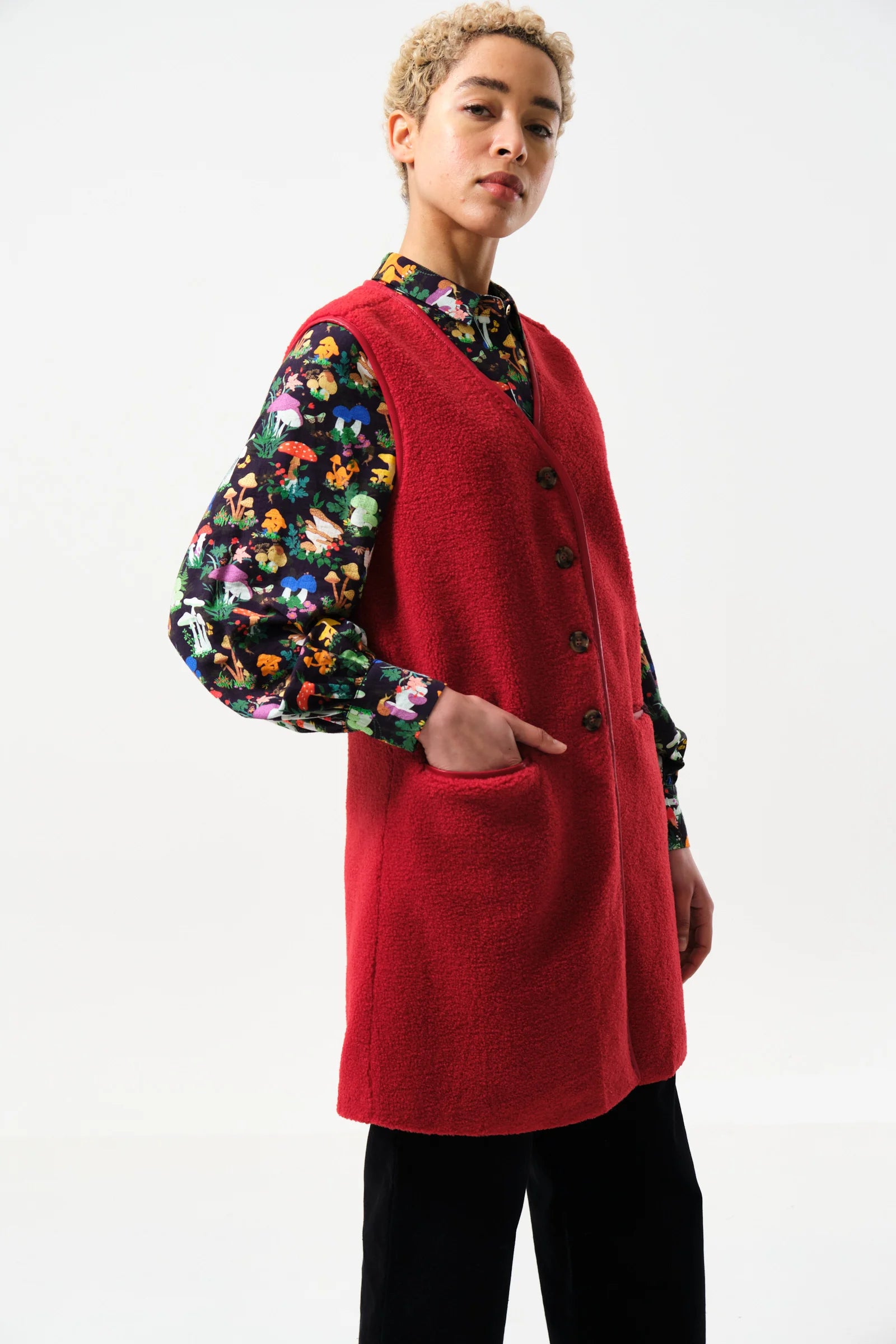 Cathel Borg Longline Waistcoat Red JOY