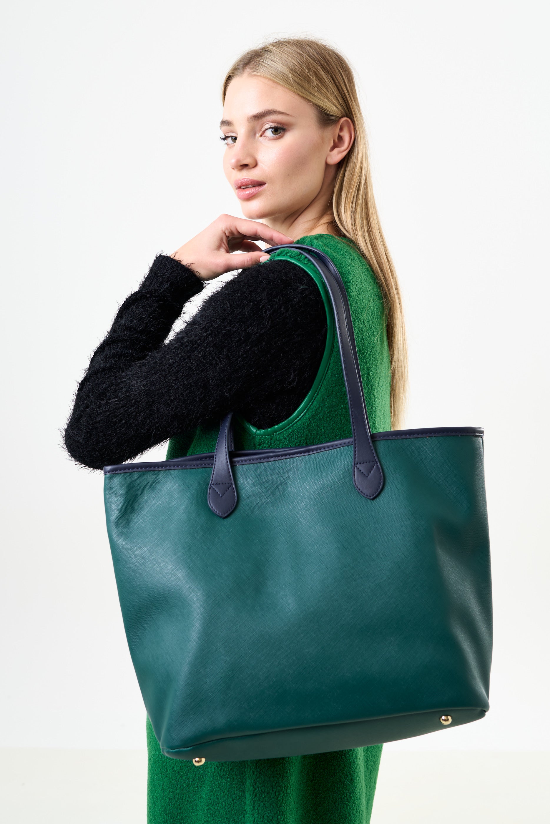Amelia Contrast Strap Tote Bag  - Green - Detail 4