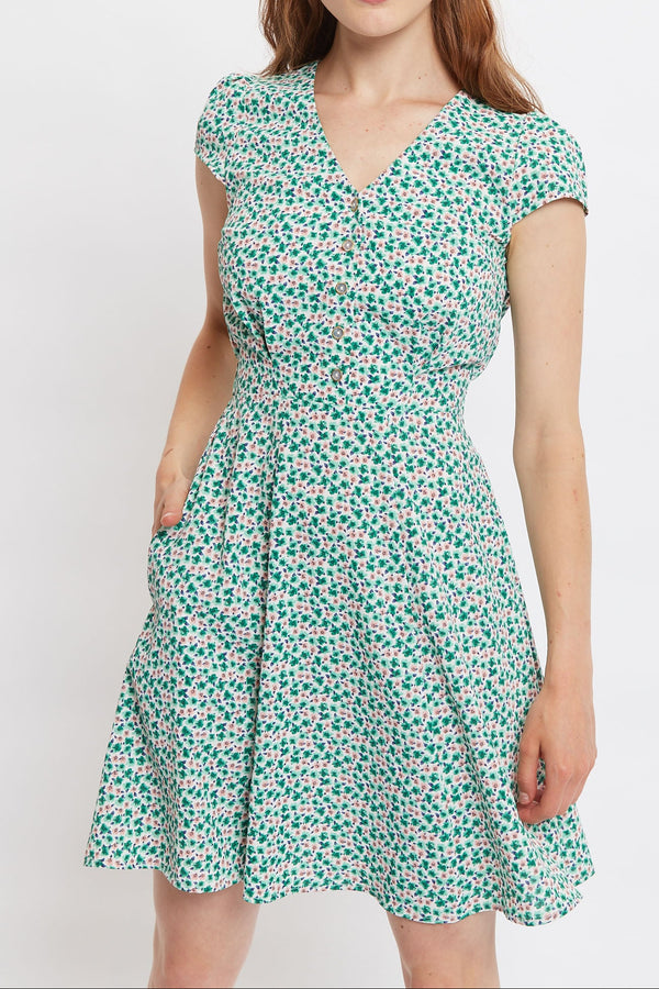 Louche Cathleen Mint Blossom Print Mini Tea Dress - Front