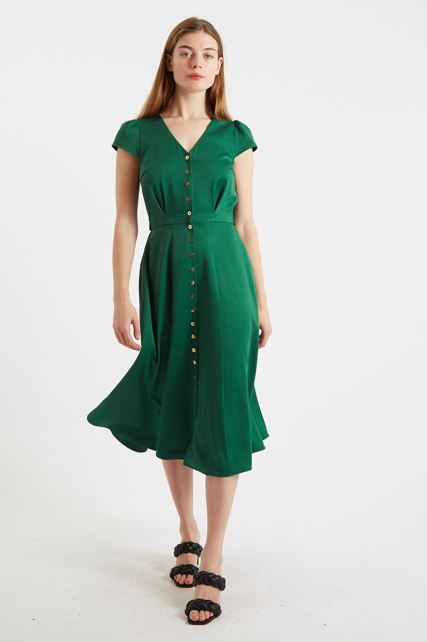 Cathy Satin Back Crepe Midi Dress - Green