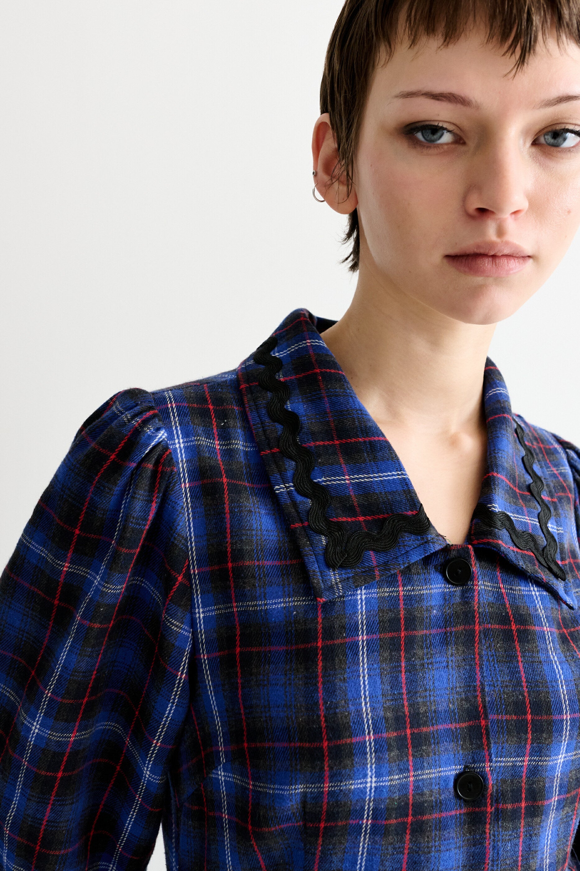 Catlin Winter Check Button Through Midi Dress – Blue - Detail 1