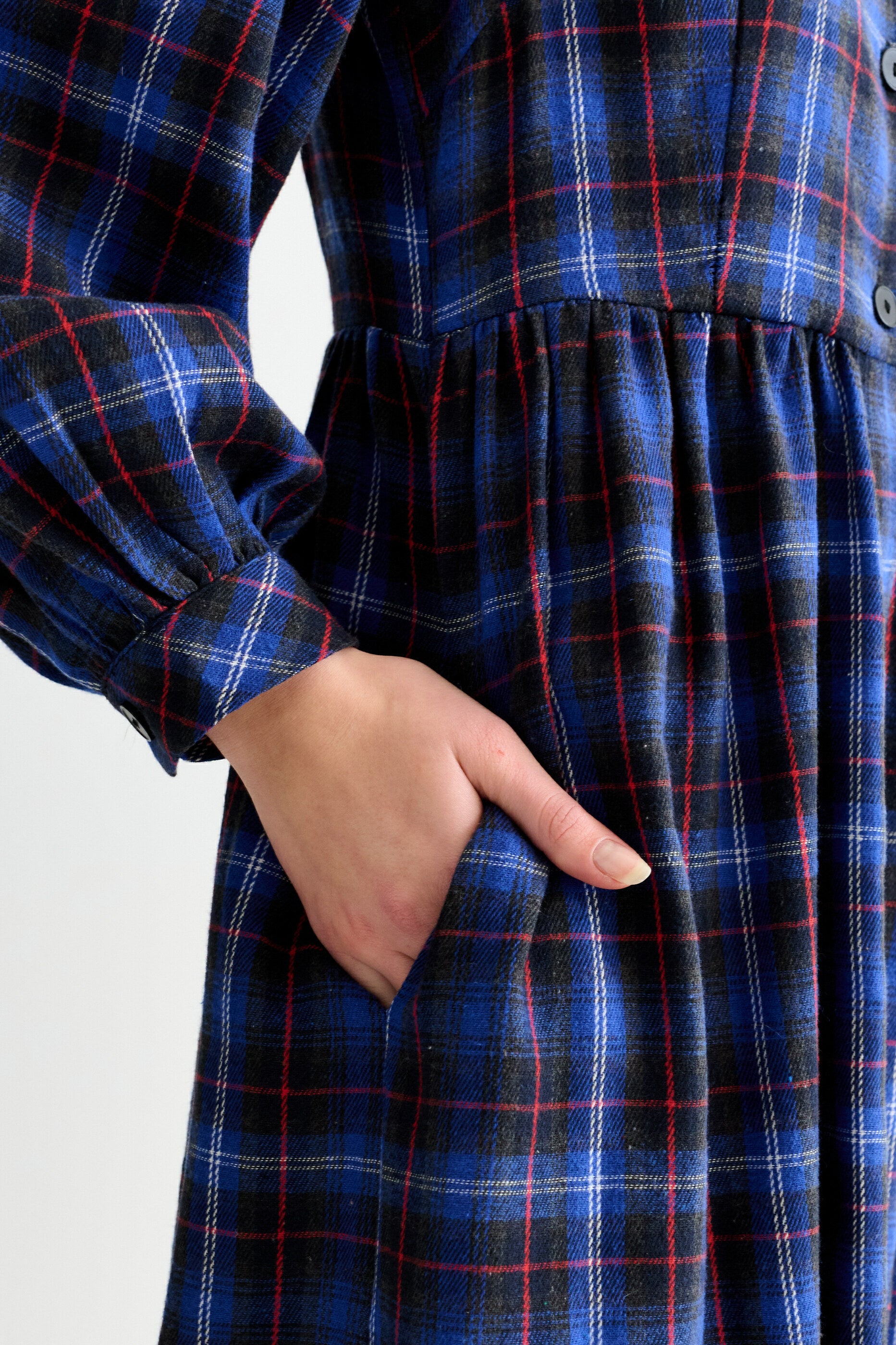 Catlin Winter Check Button Through Midi Dress – Blue - Detail 2
