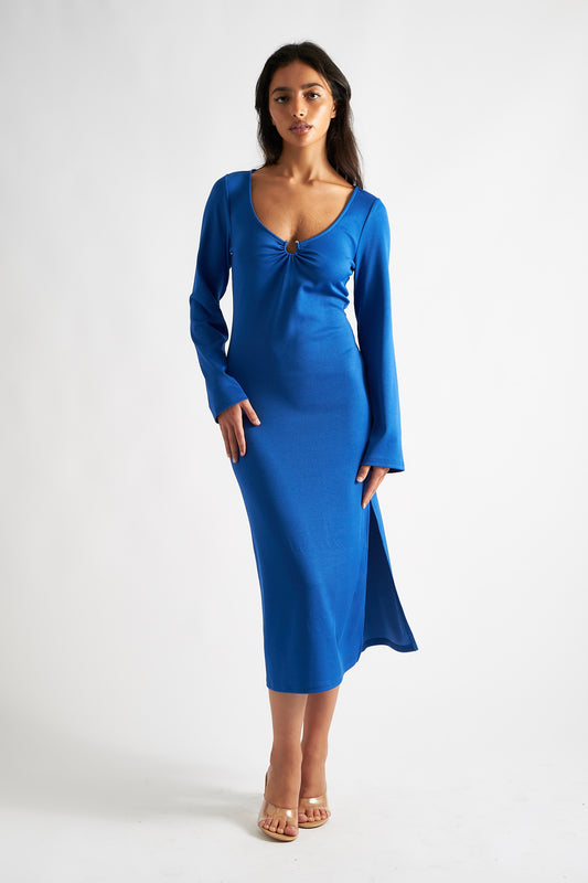 Charley Fine Blue Rib Bodycon Midi Dress