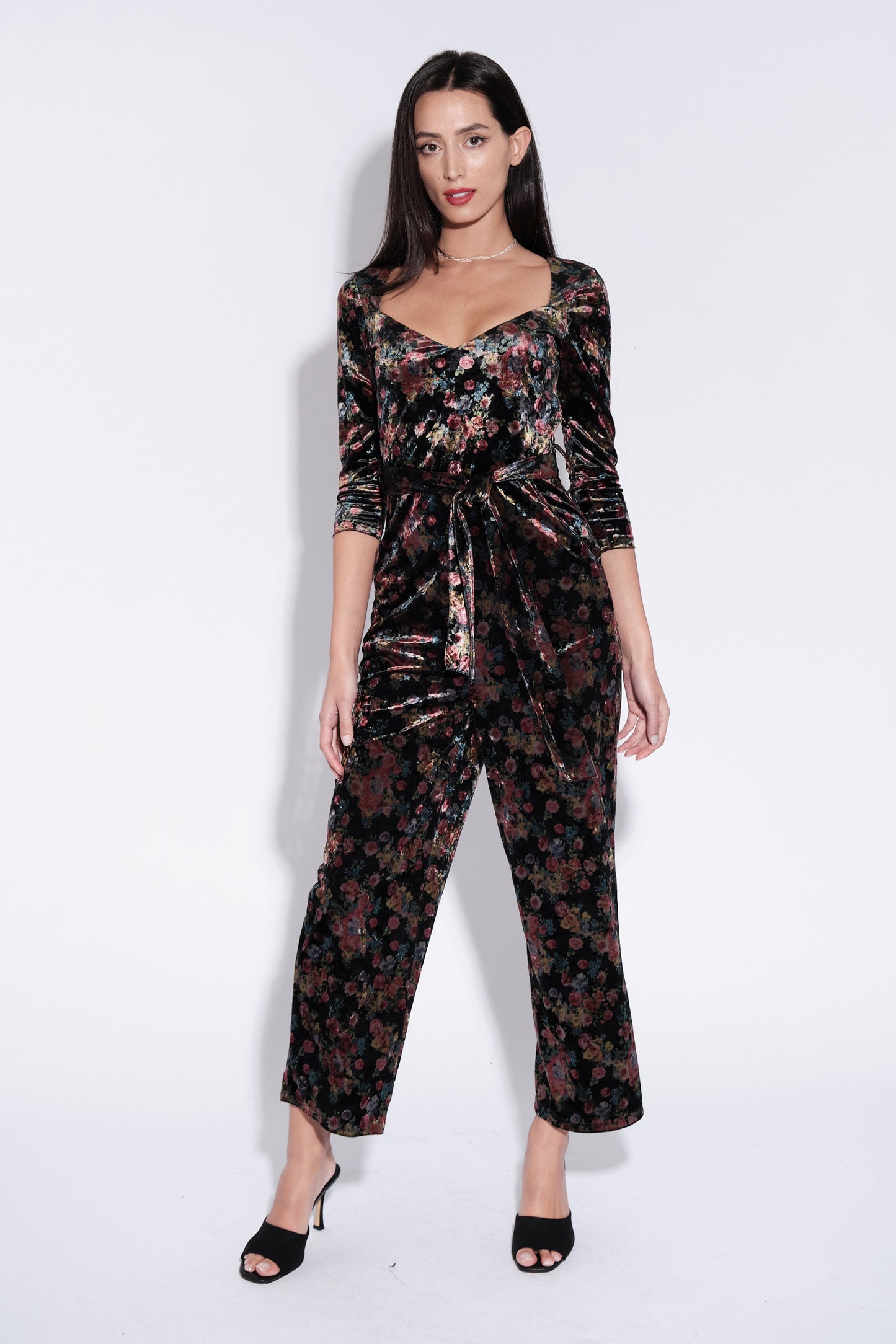 Cherokee Rose Bowl Print Velvet Jumpsuit