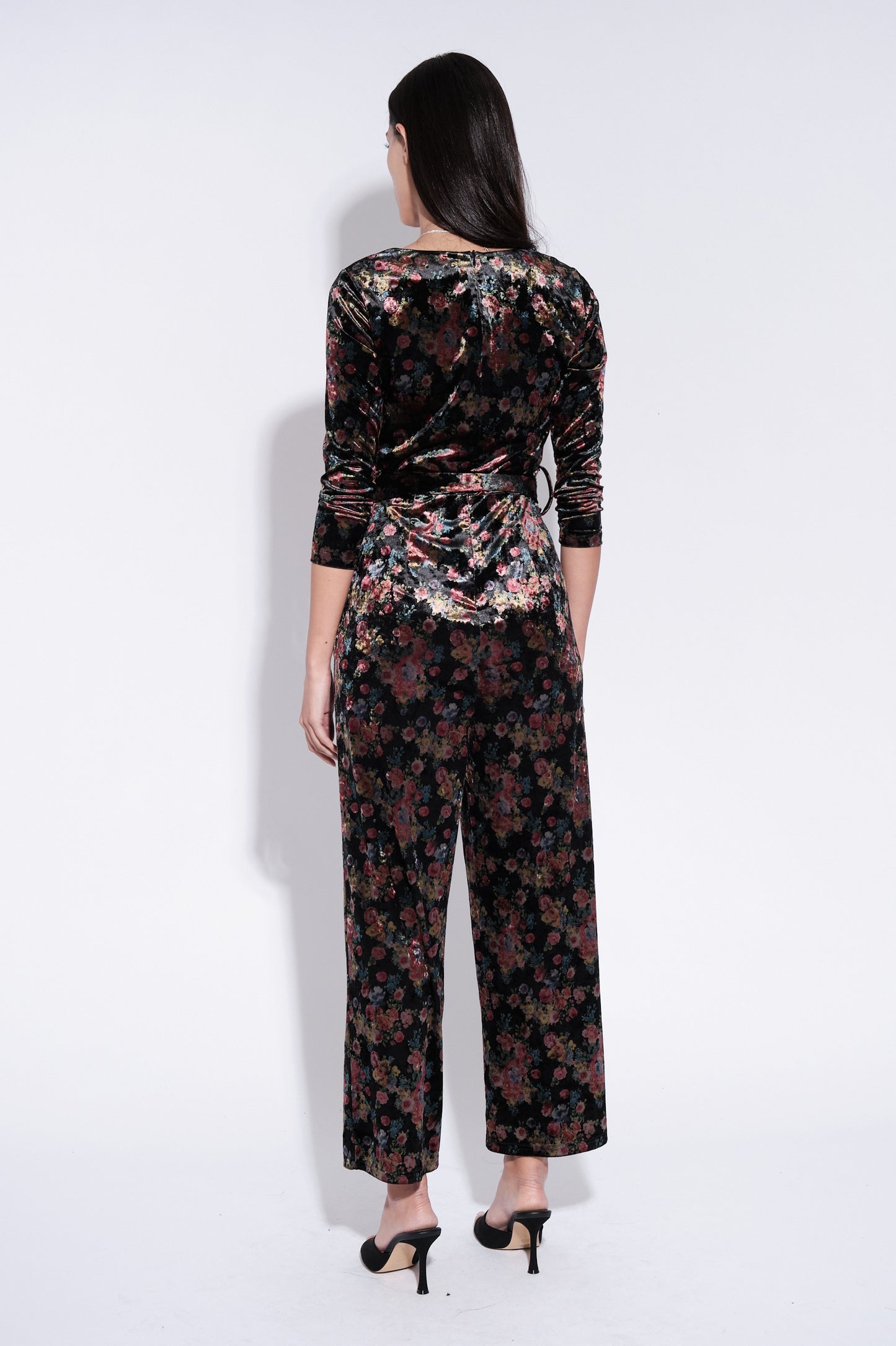 Cherokee Rose Bowl Print Velvet Jumpsuit