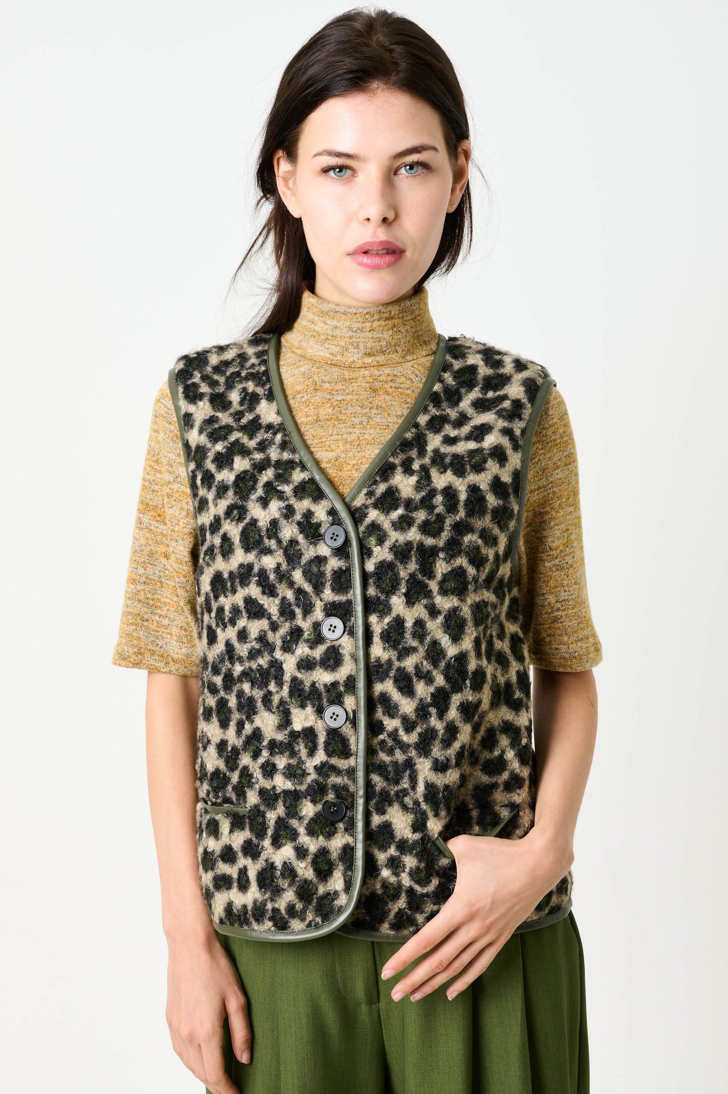 Chris Animal Print Gilet - Green