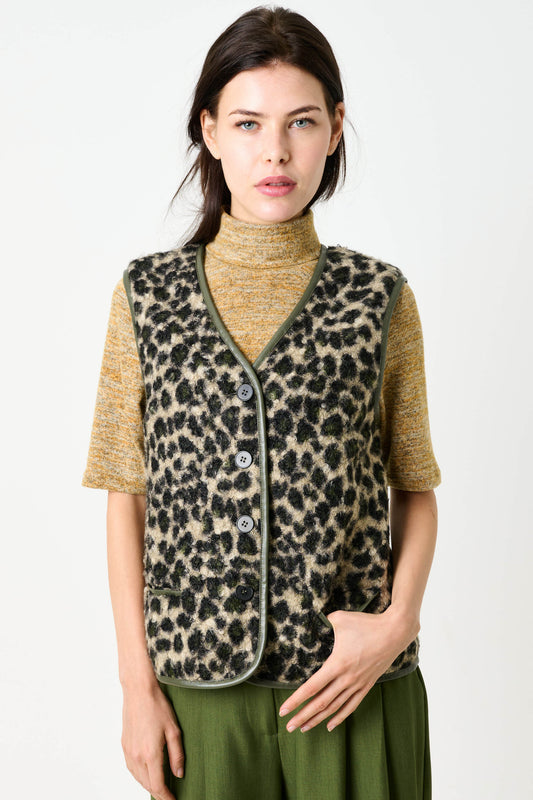 Chris Animal Print Gilet - Green