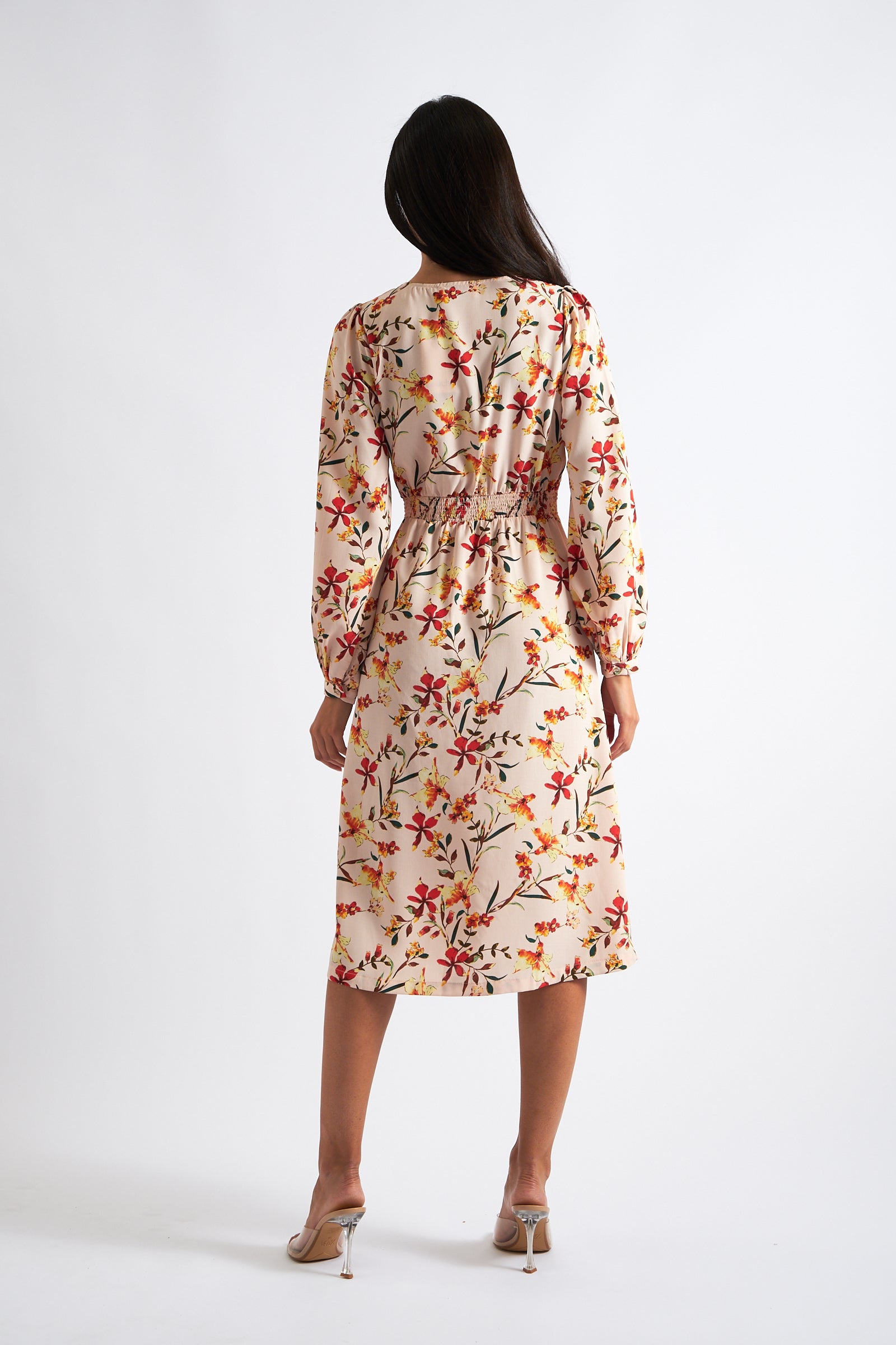 Cinnamon Flower Print Midi Wrap Dress - Detail 1