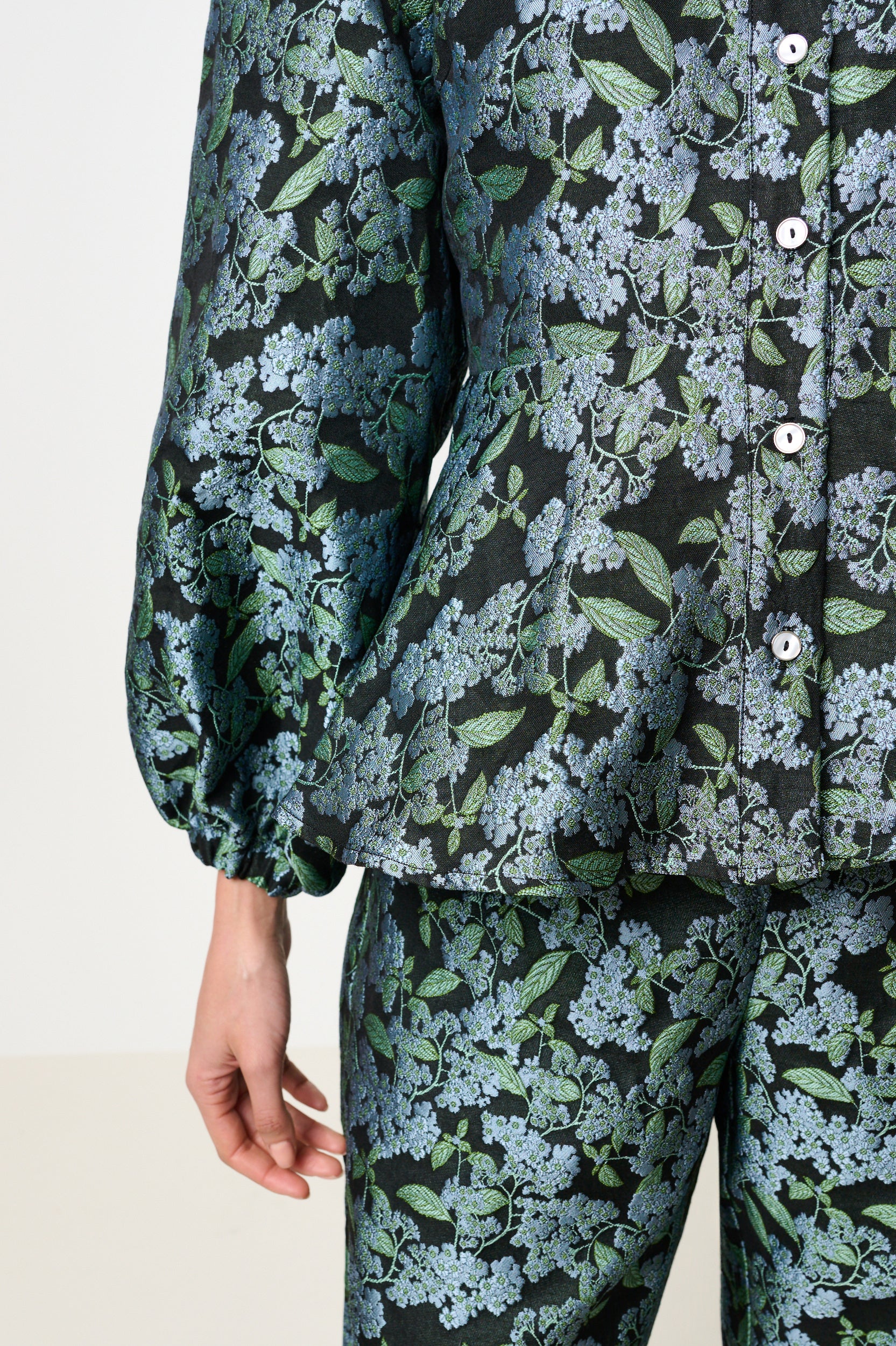 Clementine Blossom Jacquard Peplum Blouse - Detail 2