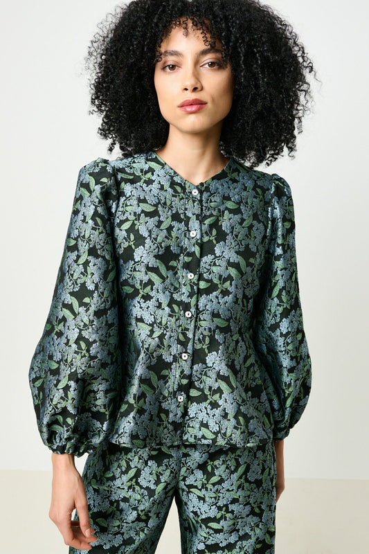 Clementine Blossom Jacquard Peplum Blouse