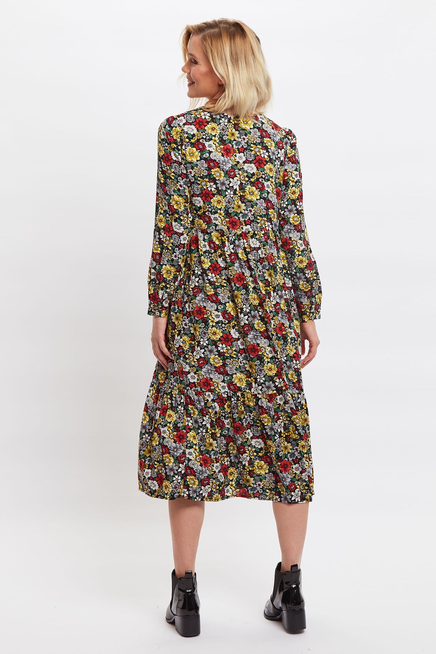 Louche Clio Woodland Walk Print V Neck Long Sleeve Tie Midi Dress