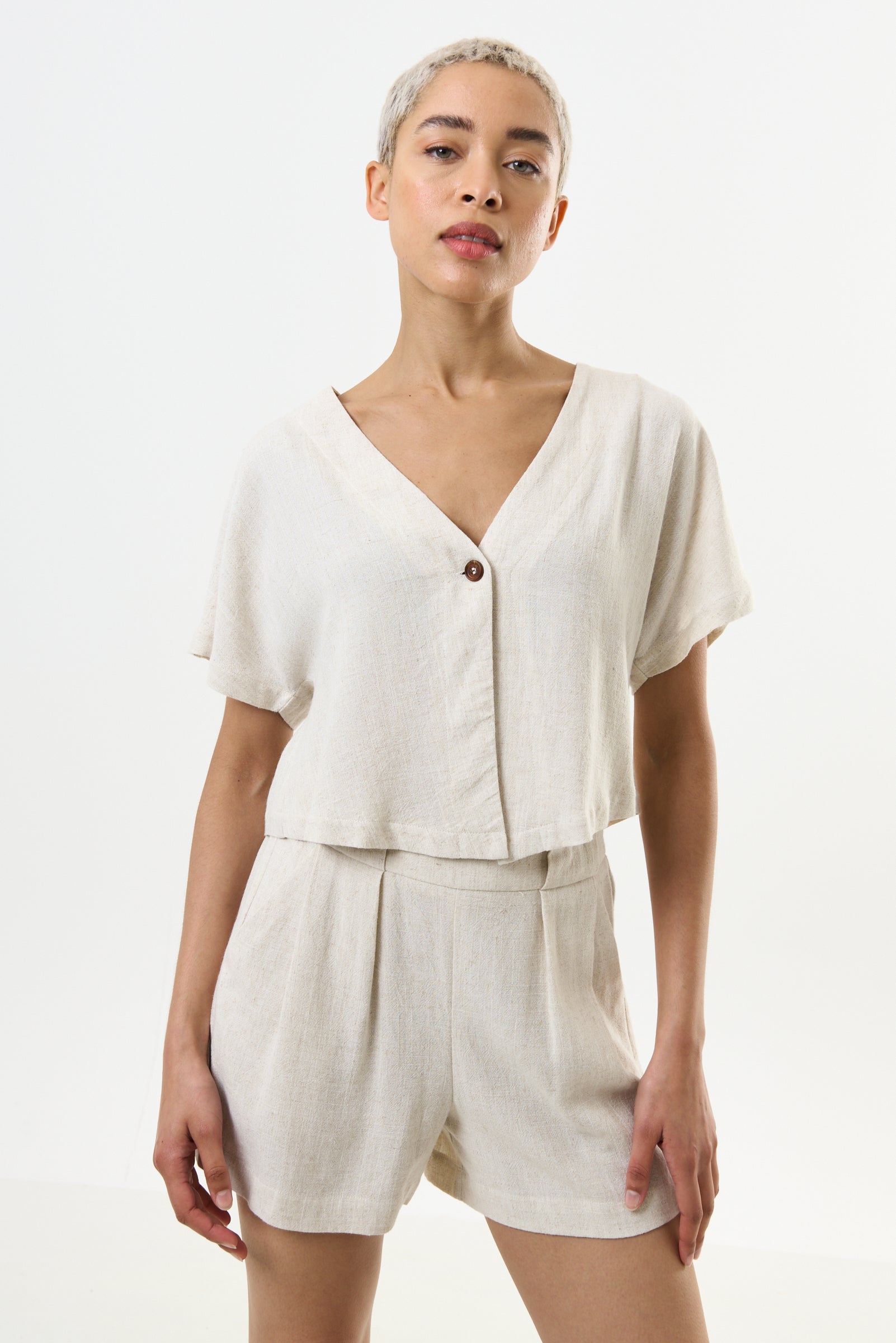Cloe Linen Mix Waistcoat Top - Natural