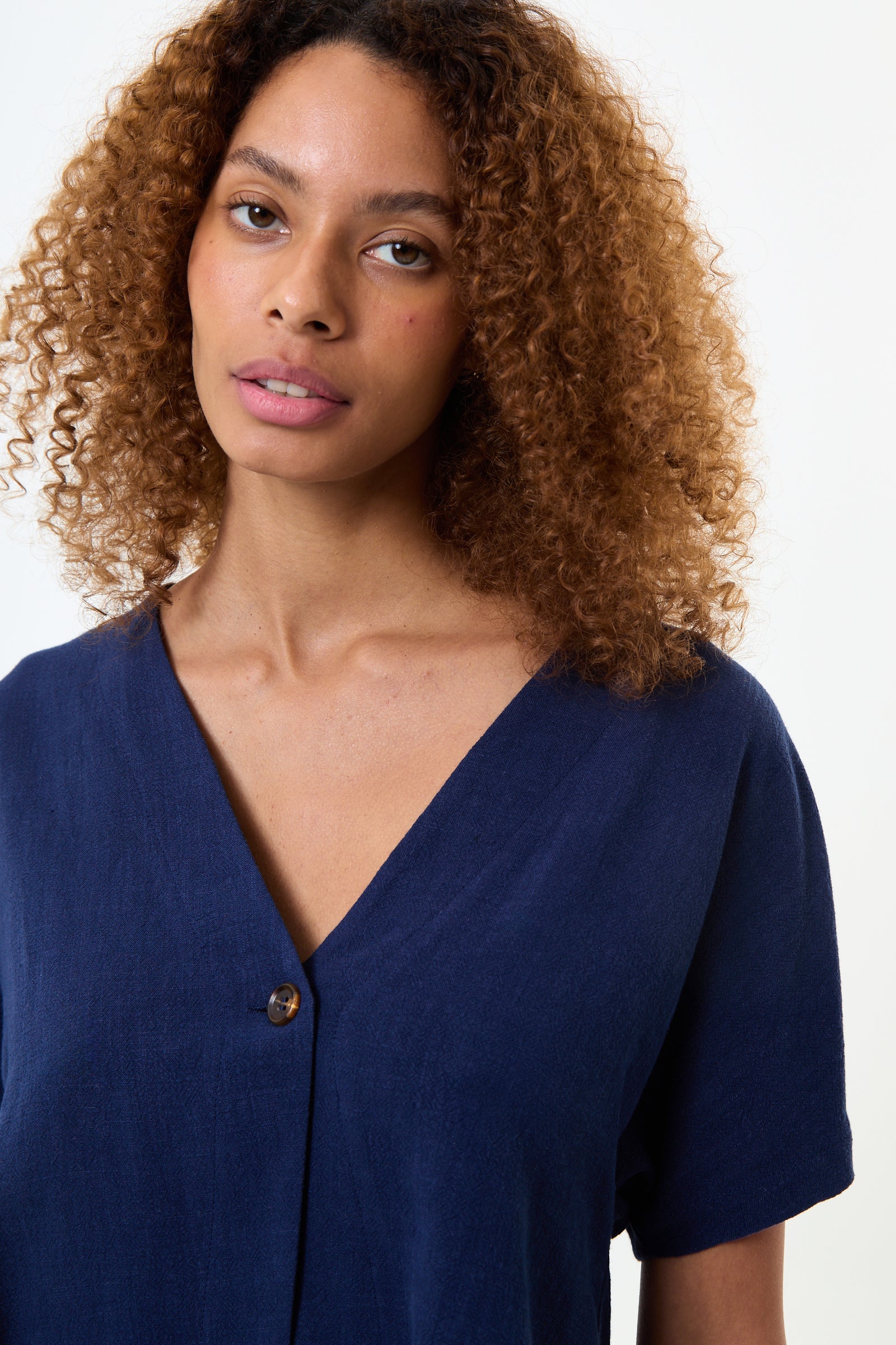 Cloe Linen Mix Waistcoat Top - Navy