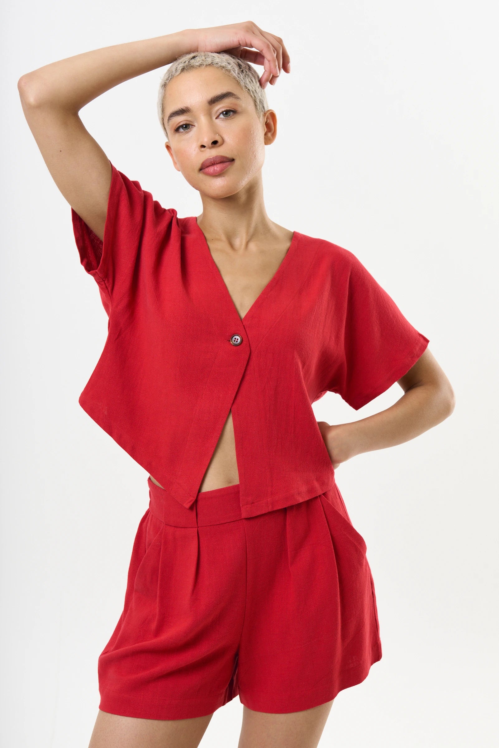 Cloe Linen Mix Waistcoat Top - Red
