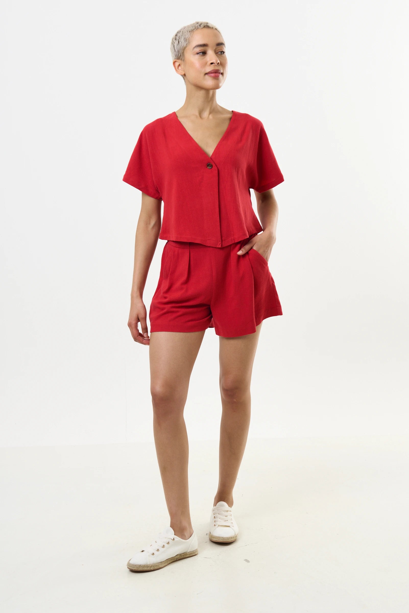 Cloe Linen Mix Waistcoat Top - Red