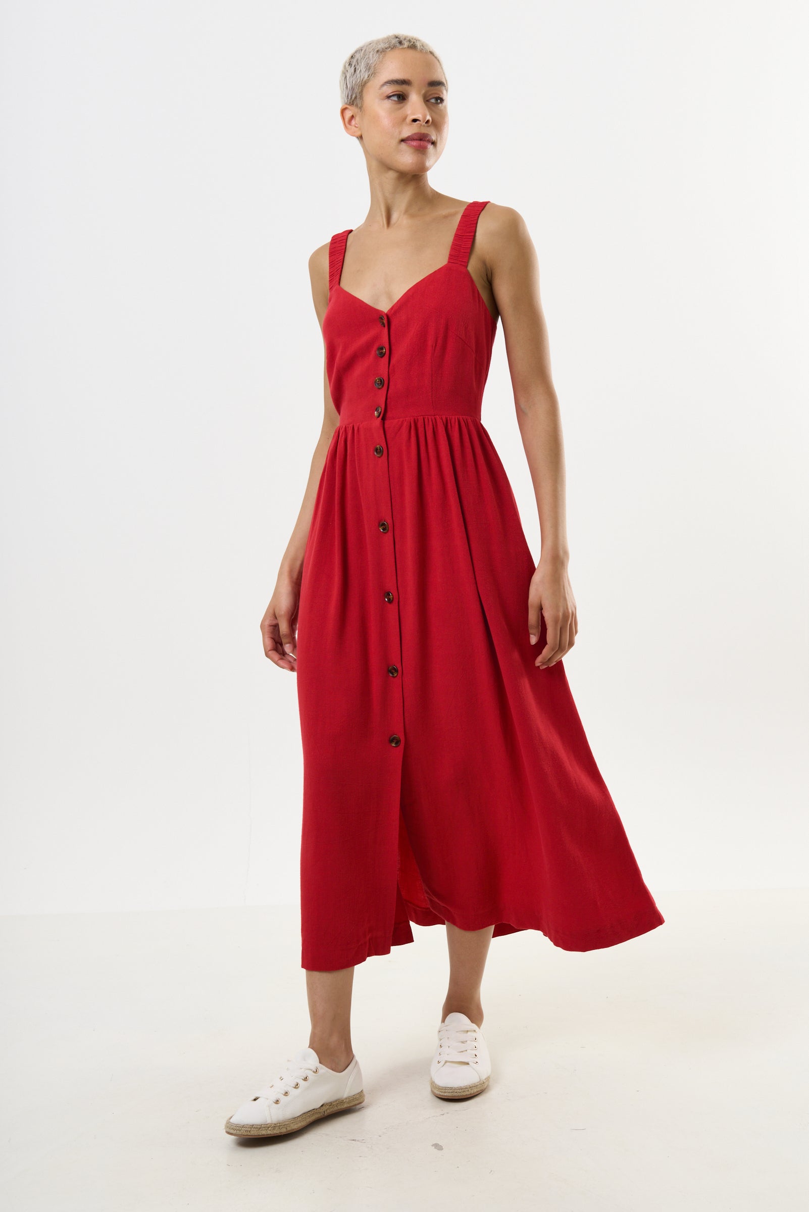 Clover Linen Mix Midi Sundress - Red