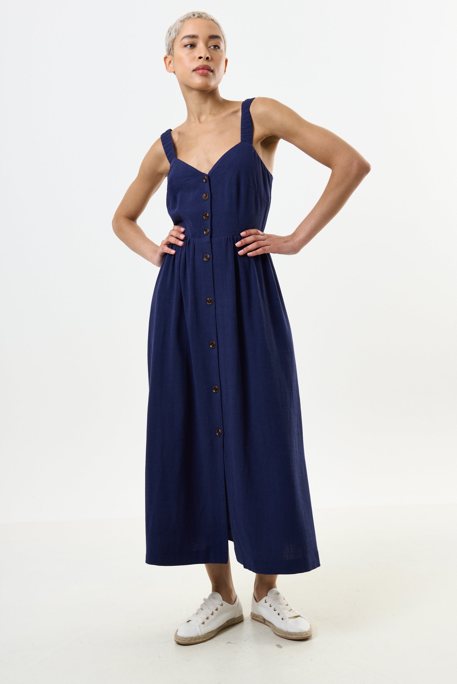 Clover Linen Mix Midi Sundress Navy
